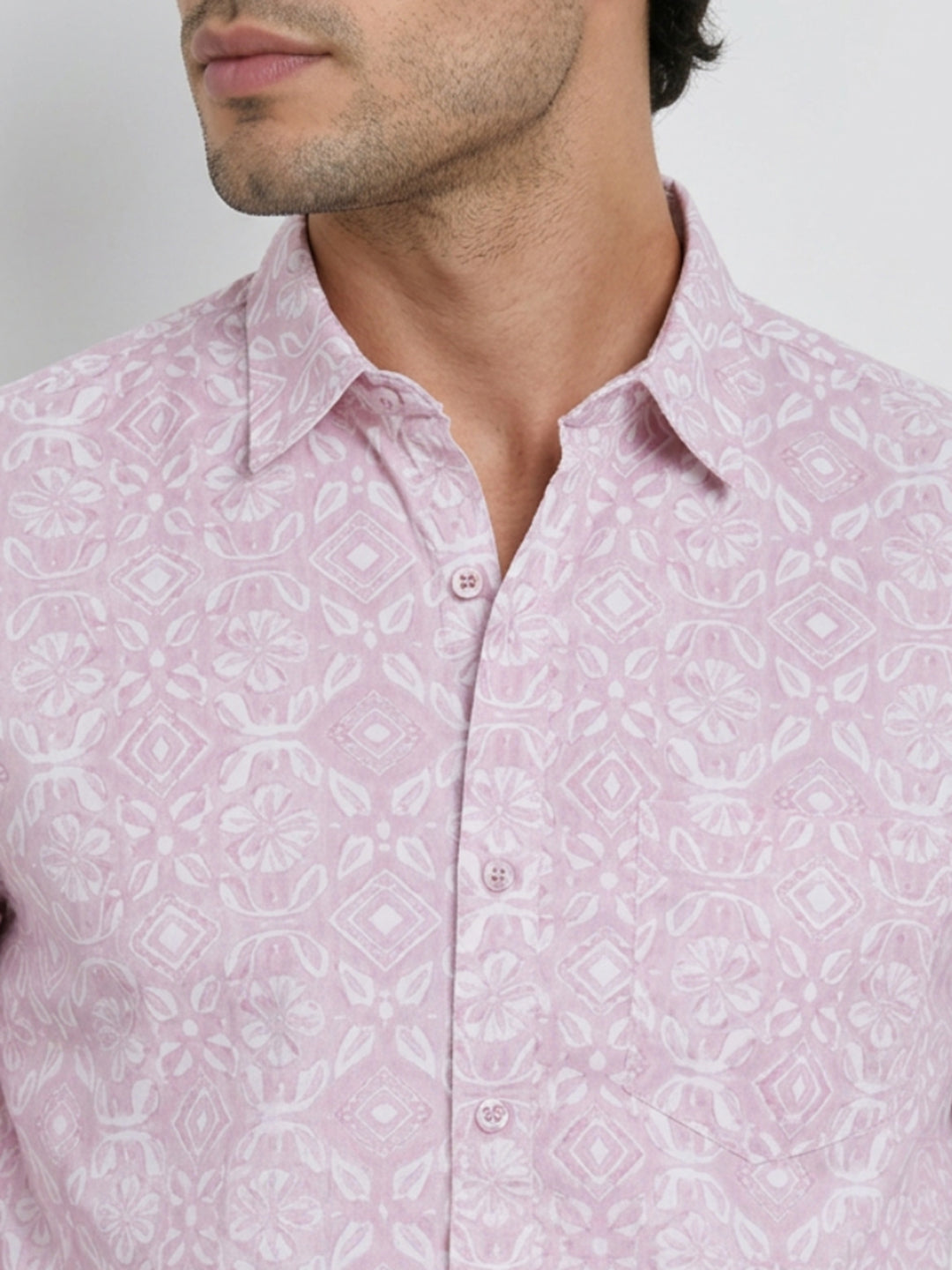Men Shirt Print Lilac Regular Fit