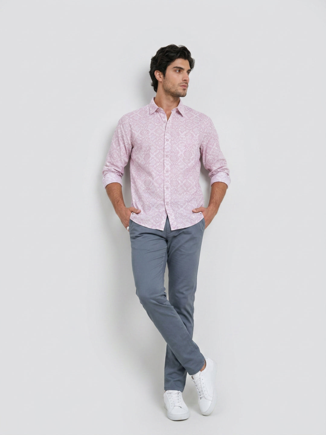 Men Shirt Print Lilac Regular Fit