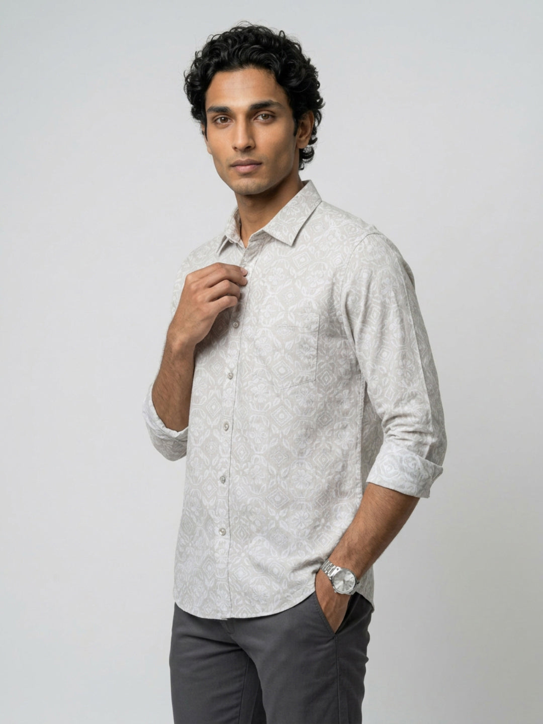 Men Shirt Print Green Regular Fit