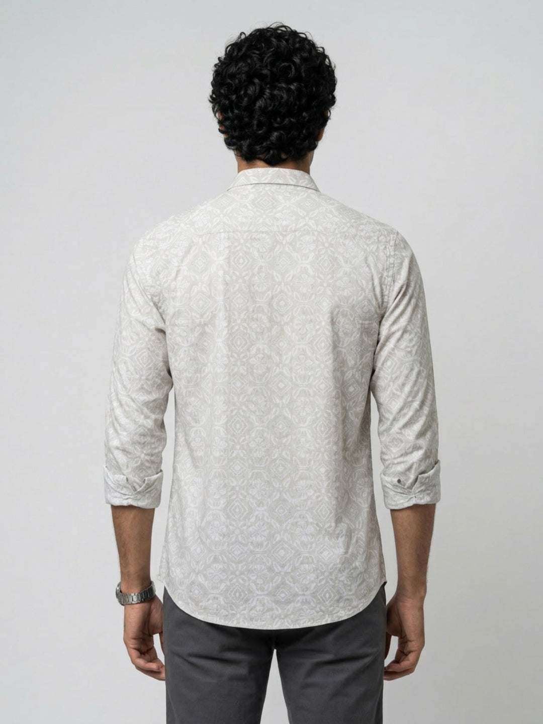Men Shirt Print Green Regular Fit