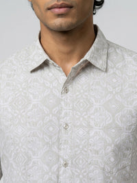 Men Shirt Print Green Regular Fit