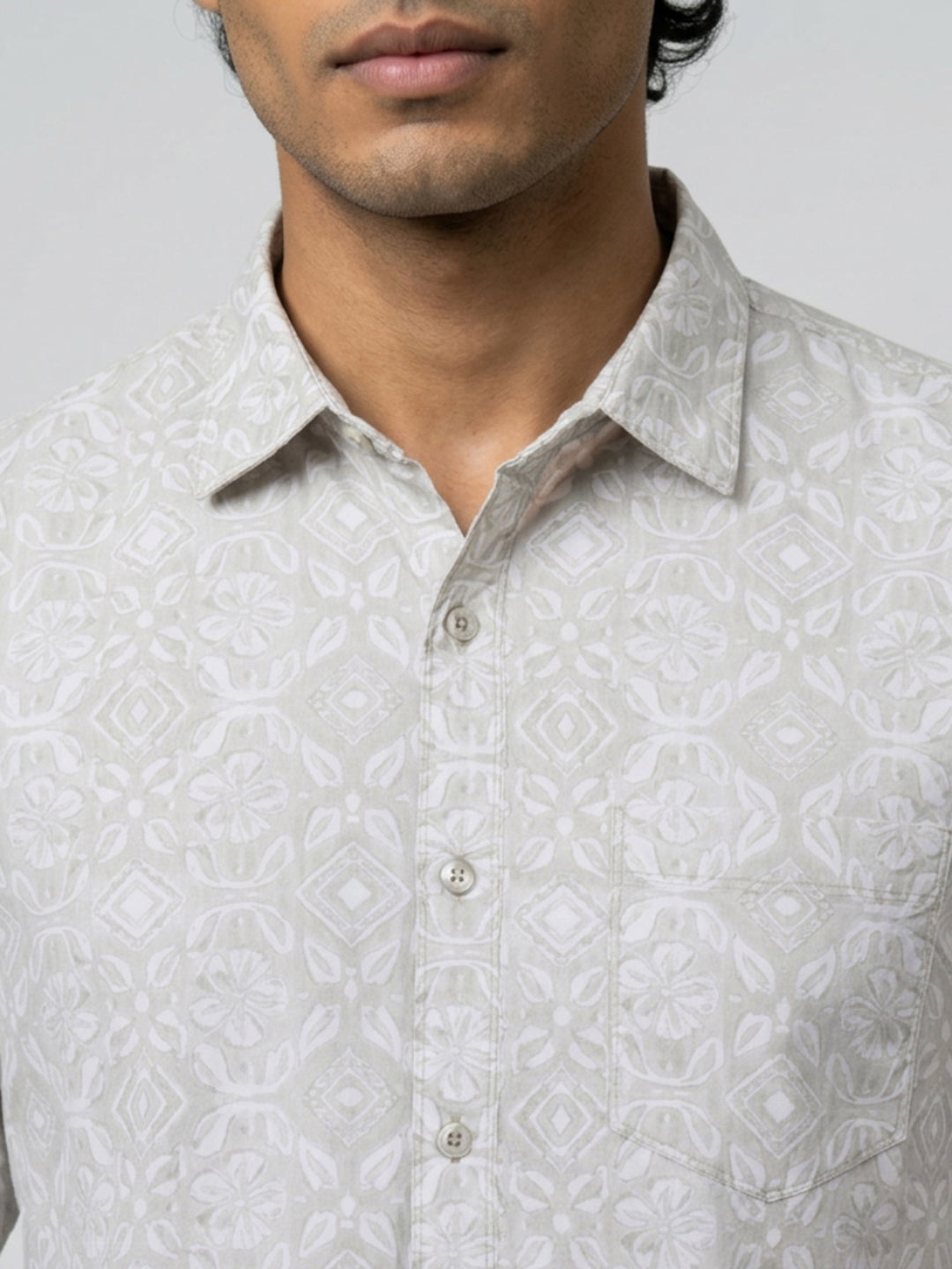 Men Shirt Print Green Regular Fit