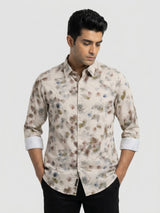 Men Shirt Print Beige Regular Fit