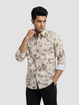 Men Shirt Print Beige Regular Fit