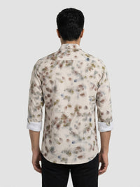Men Shirt Print Beige Regular Fit