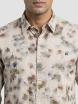 Men Shirt Print Beige Regular Fit