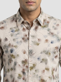 Men Shirt Print Beige Regular Fit