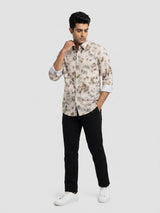 Men Shirt Print Beige Regular Fit