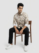 Men Shirt Print Beige Regular Fit
