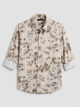 Men Shirt Print Beige Regular Fit