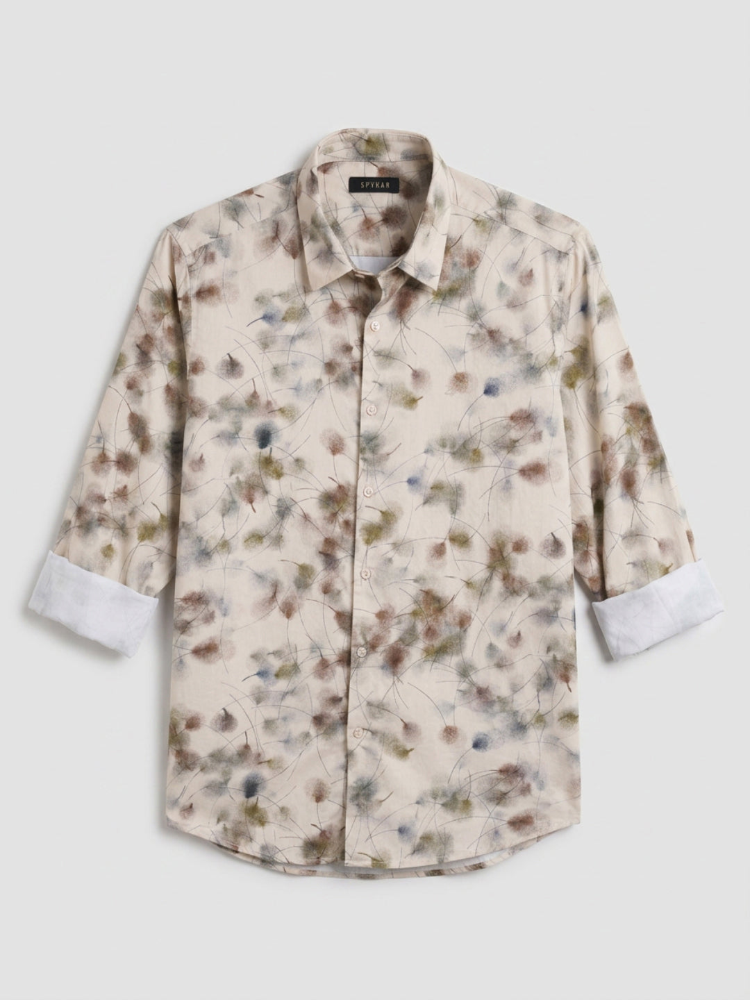 Men Shirt Print Beige Regular Fit