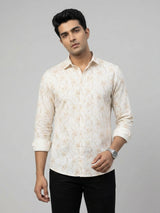 Men Shirt Print Beige Regular Fit