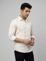 Men Shirt Print Beige Regular Fit