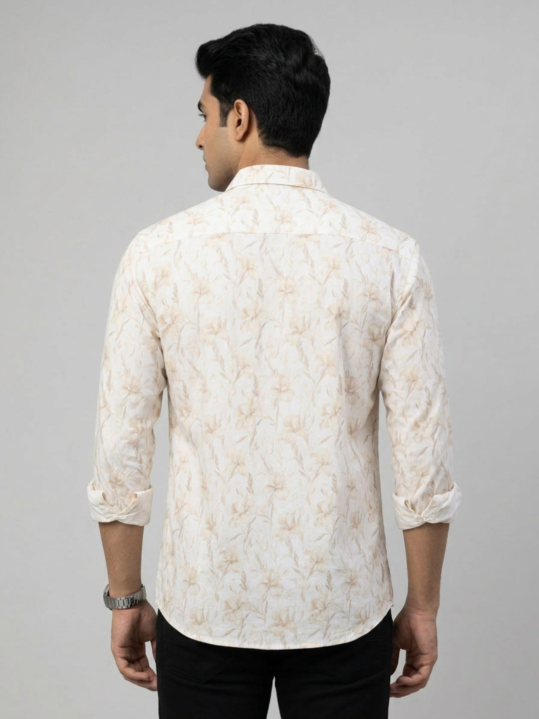 Men Shirt Print Beige Regular Fit