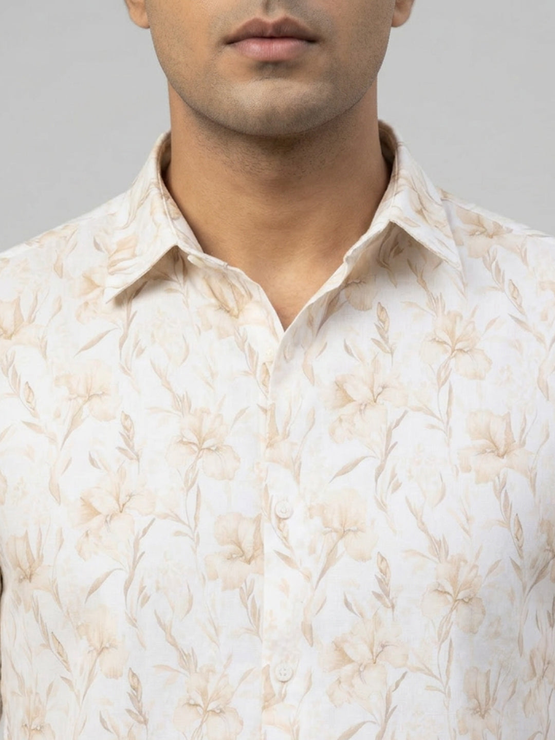 Men Shirt Print Beige Regular Fit