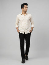 Men Shirt Print Beige Regular Fit