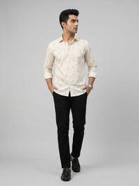 Men Shirt Print Beige Regular Fit