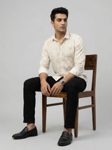 Men Shirt Print Beige Regular Fit