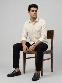 Men Shirt Print Beige Regular Fit