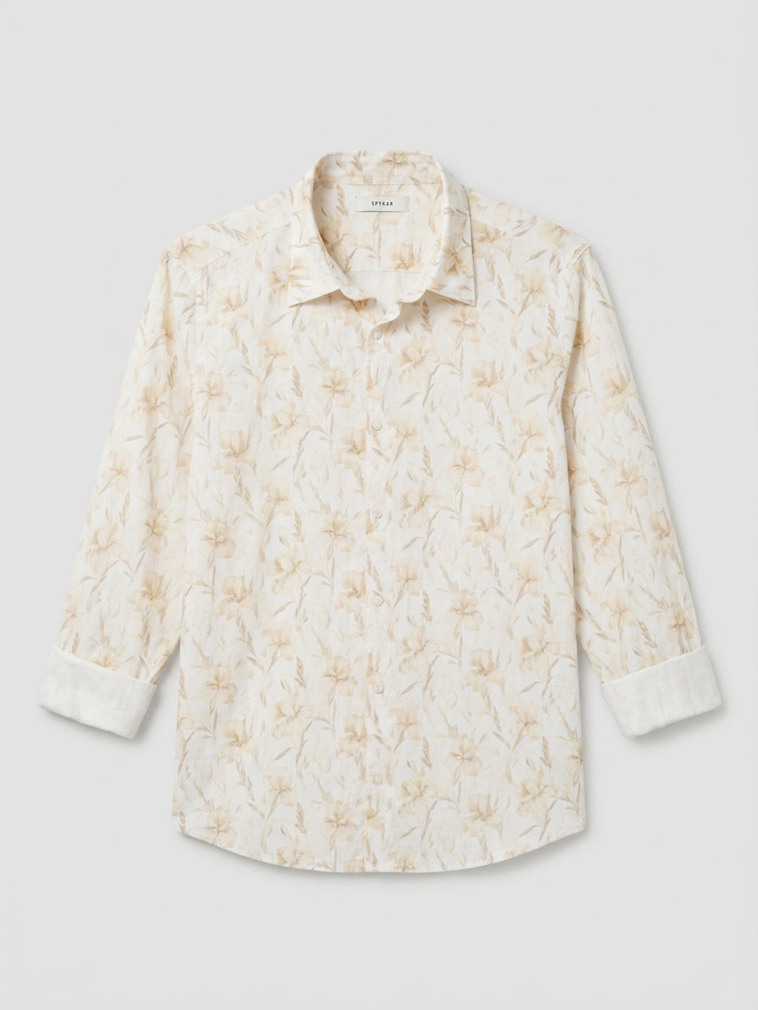 Men Shirt Print Beige Regular Fit