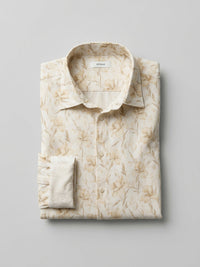 Men Shirt Print Beige Regular Fit