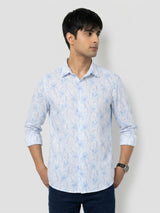 Men Shirt Print Ice Blue Regular Fit