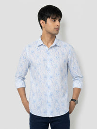 Men Shirt Print Ice Blue Regular Fit