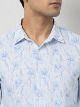 Men Shirt Print Ice Blue Regular Fit