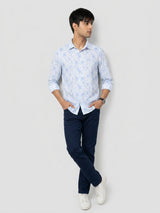 Men Shirt Print Ice Blue Regular Fit
