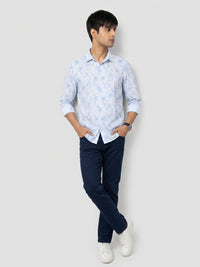 Men Shirt Print Ice Blue Regular Fit