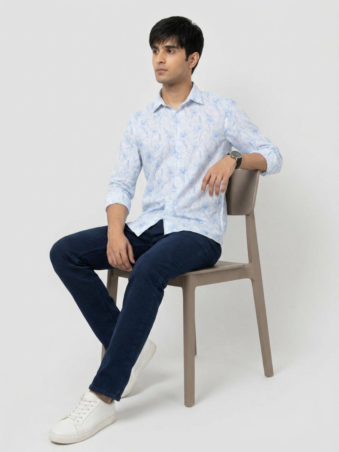 Men Shirt Print Ice Blue Regular Fit