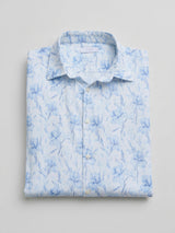Men Shirt Print Ice Blue Regular Fit