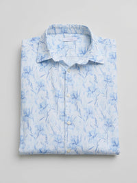 Men Shirt Print Ice Blue Regular Fit
