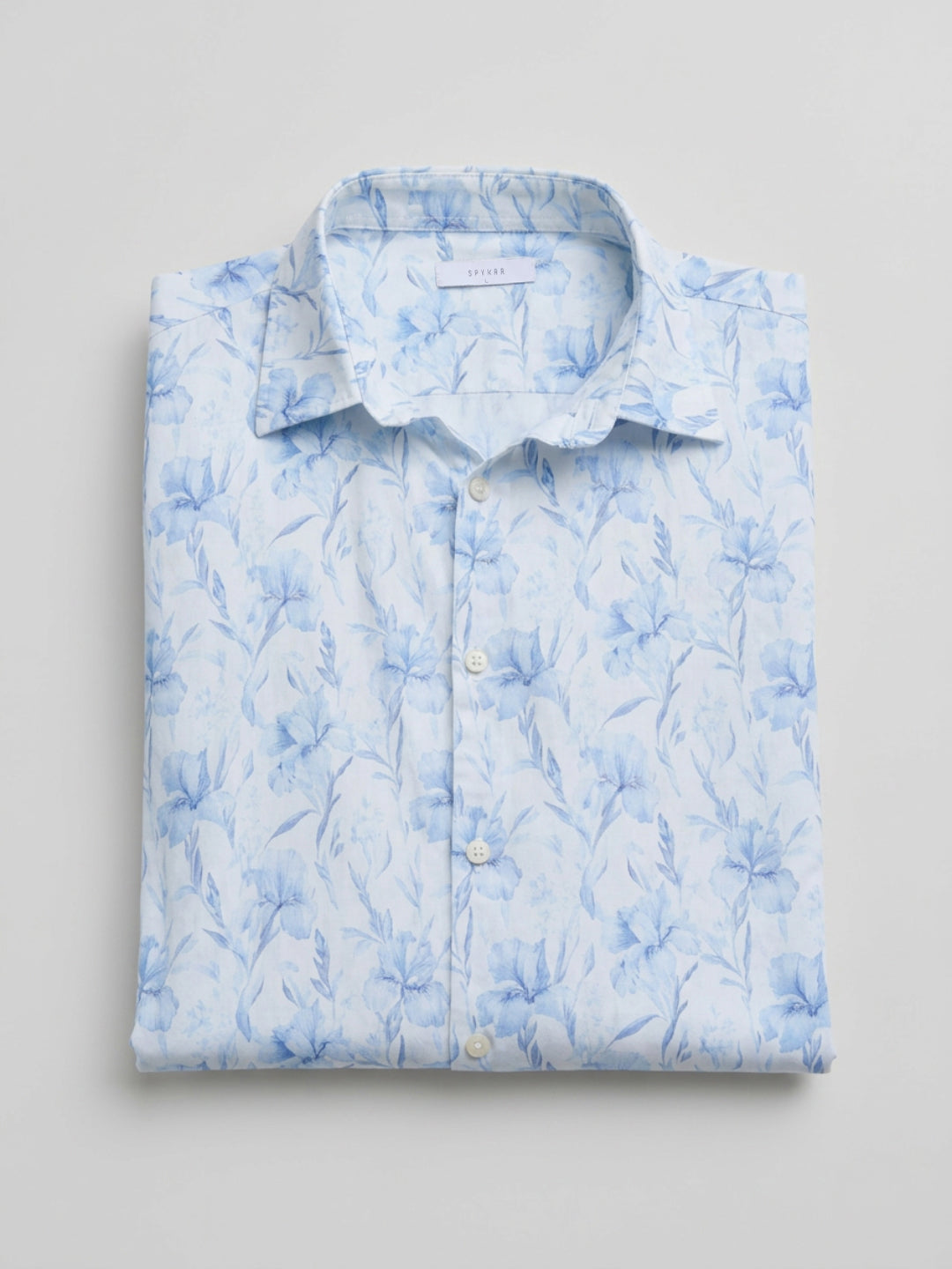 Men Shirt Print Ice Blue Regular Fit