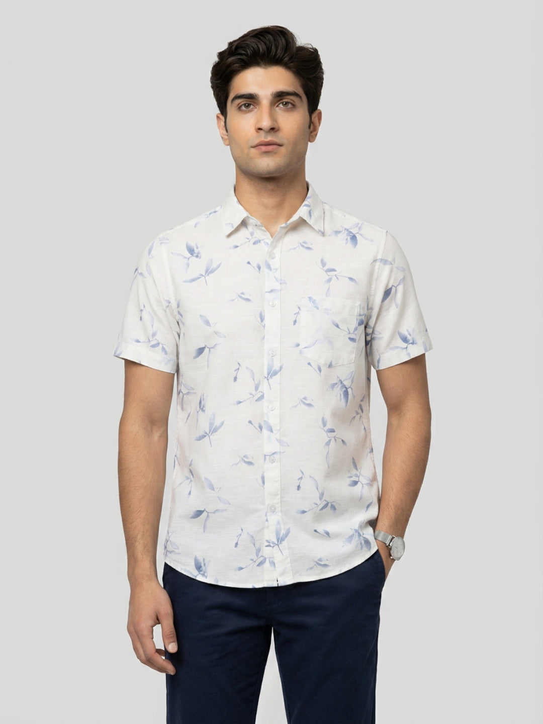 Men Shirt Print Blue Regular Fit