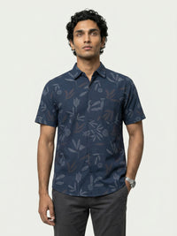 Men Shirt Print Navy Blue Regular Fit