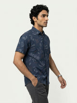 Men Shirt Print Navy Blue Regular Fit