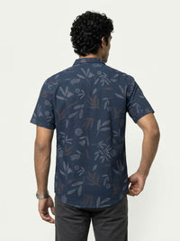 Men Shirt Print Navy Blue Regular Fit