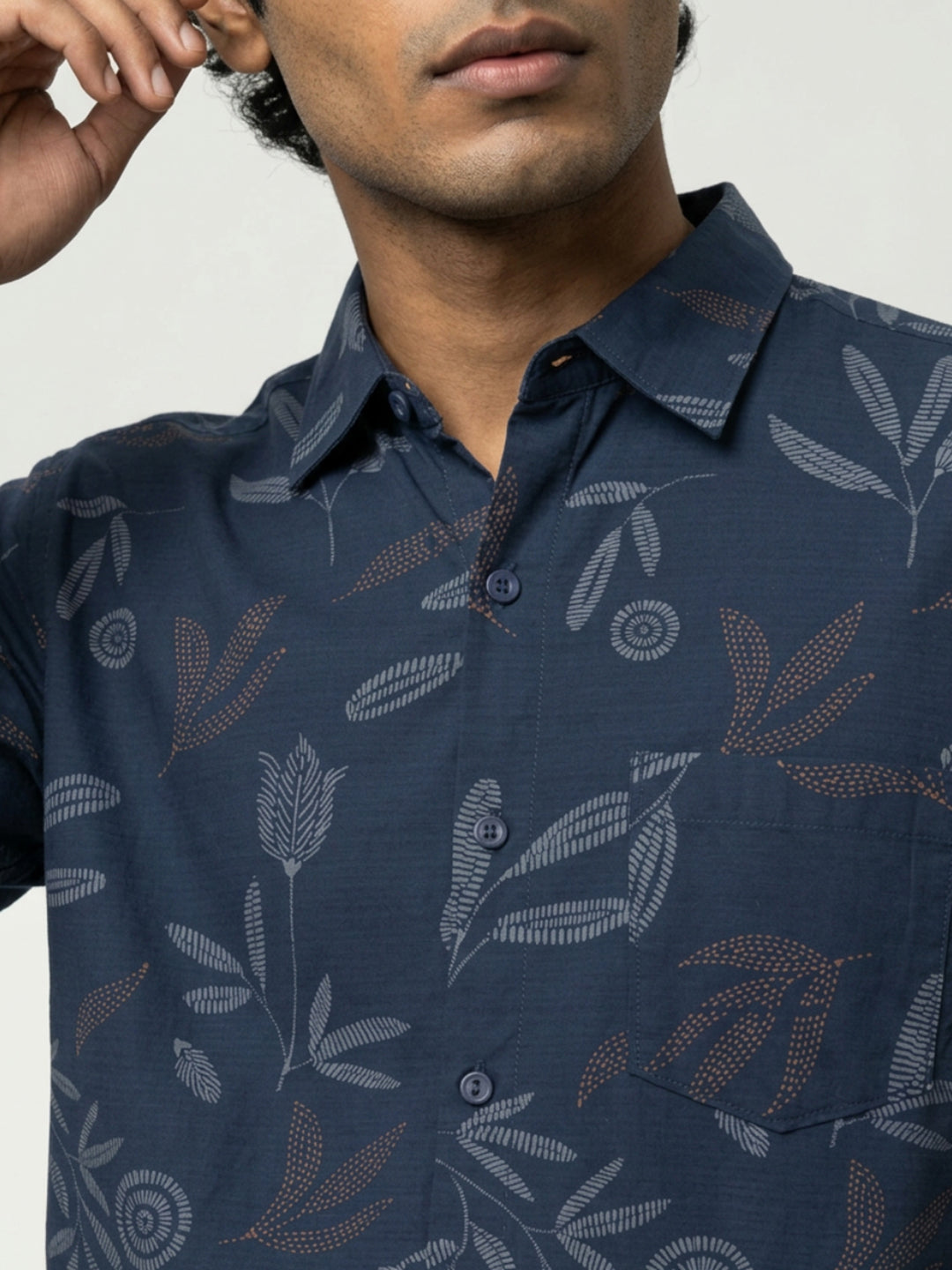 Men Shirt Print Navy Blue Regular Fit
