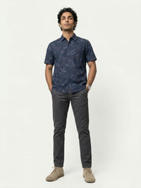 Men Shirt Print Navy Blue Regular Fit