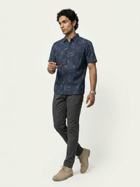 Men Shirt Print Navy Blue Regular Fit