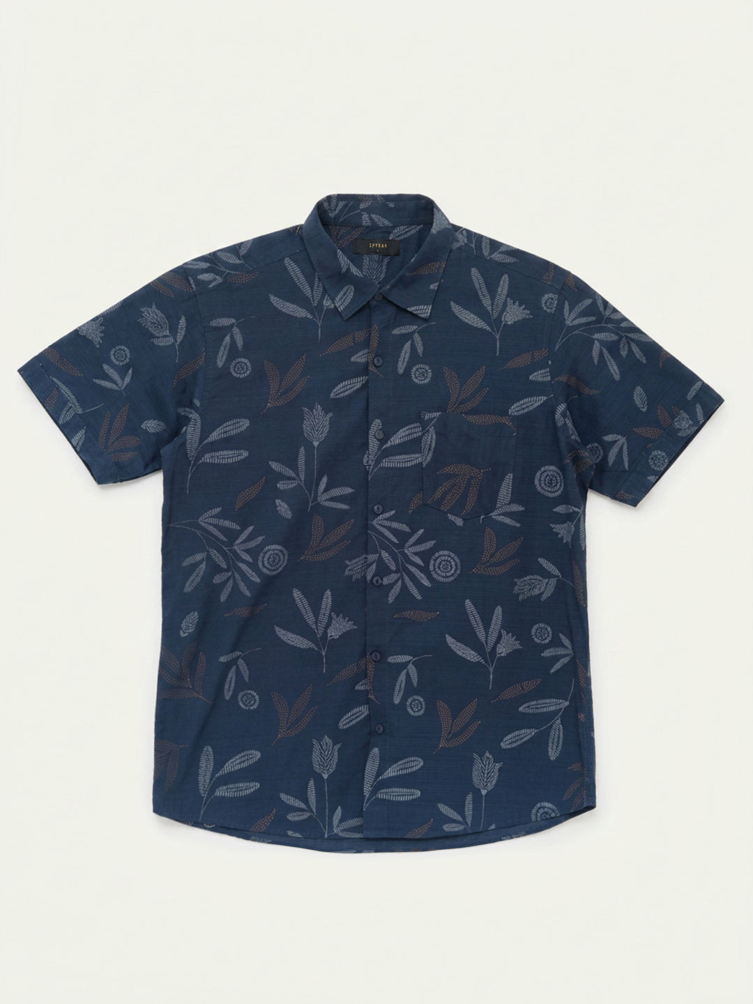 Men Shirt Print Navy Blue Regular Fit