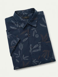 Men Shirt Print Navy Blue Regular Fit