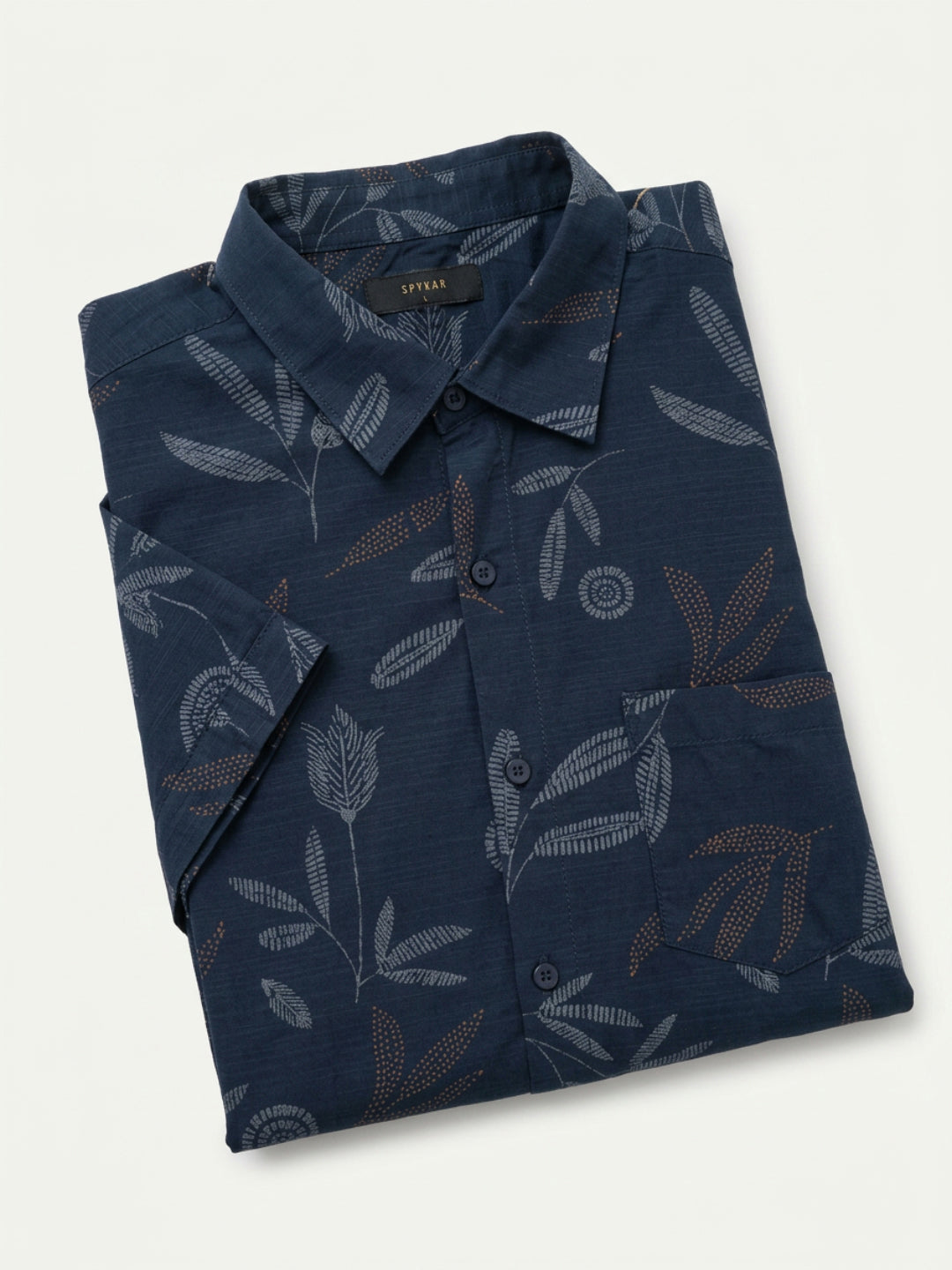 Men Shirt Print Navy Blue Regular Fit