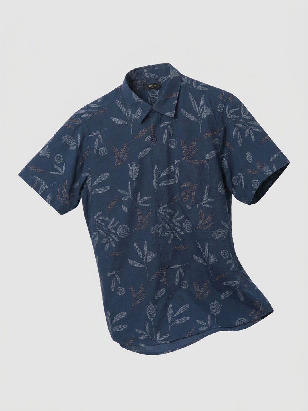 Men Shirt Print Navy Blue Regular Fit