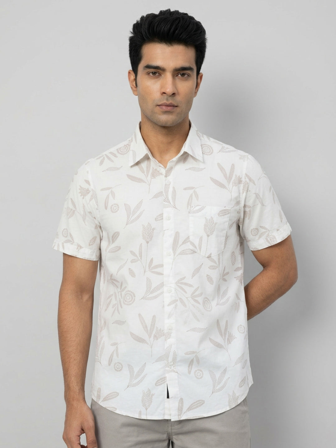 Men Shirt Print Off-White Regular Fit