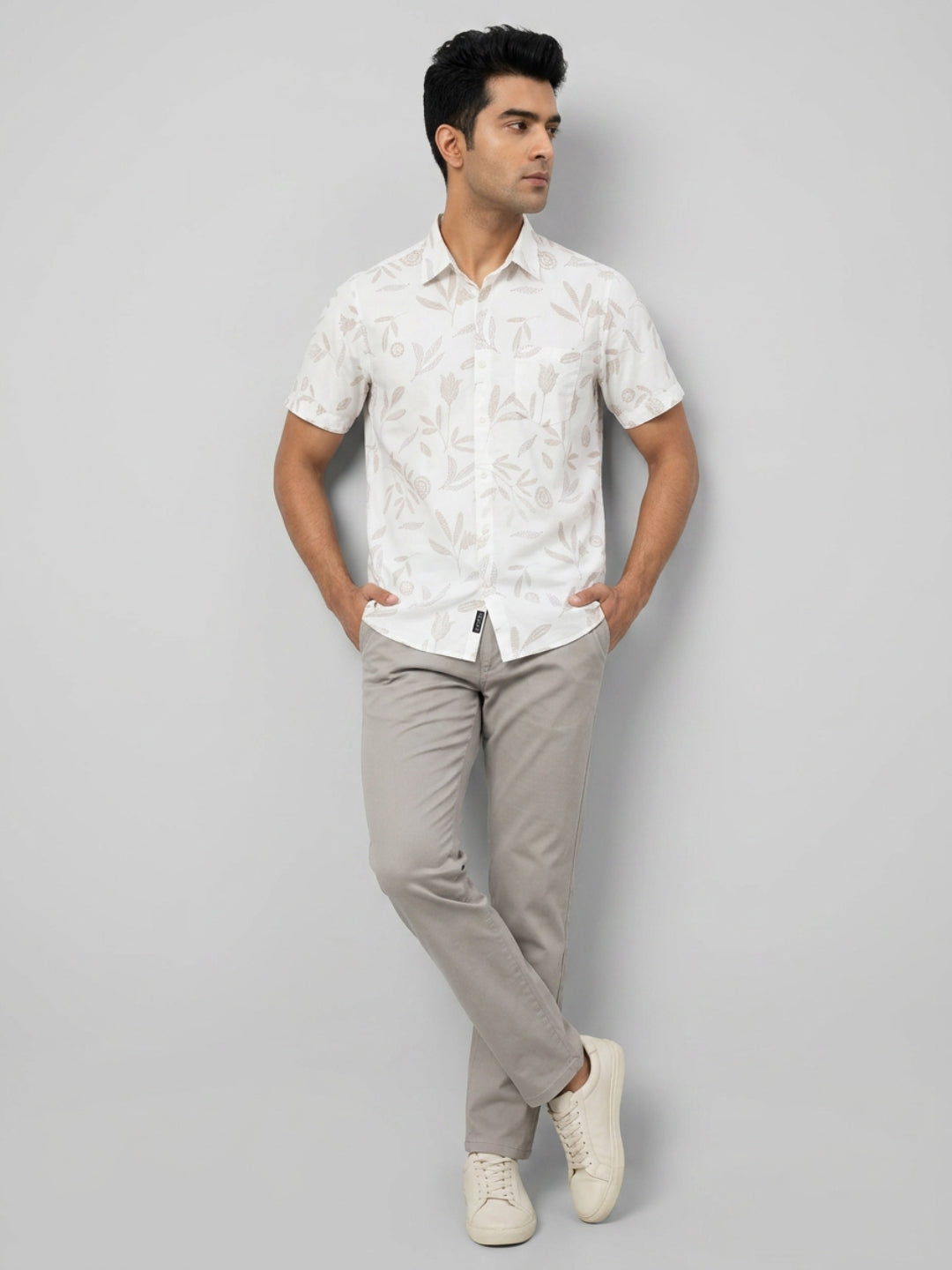 Men Shirt Print Off-White Regular Fit