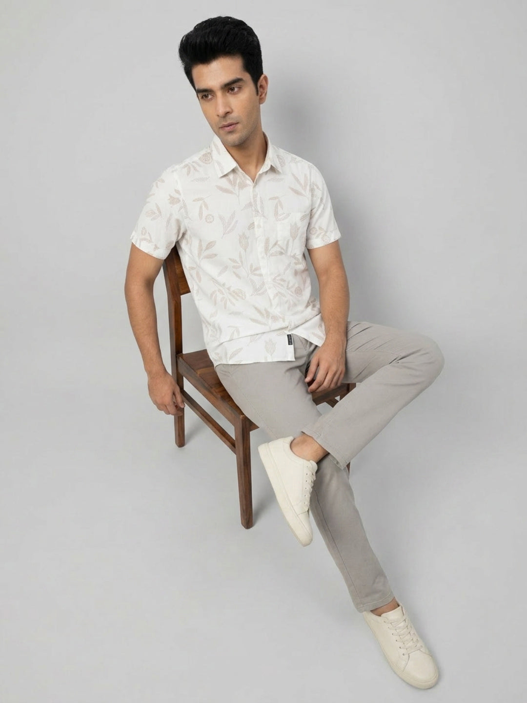 Men Shirt Print Off-White Regular Fit