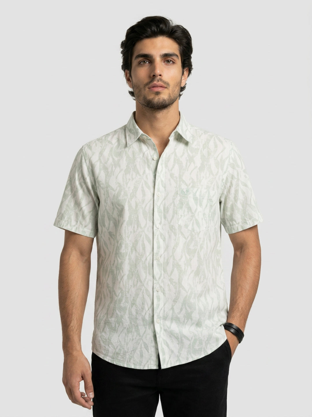Men Shirt Print Green Regular Fit