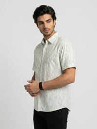Men Shirt Print Green Regular Fit